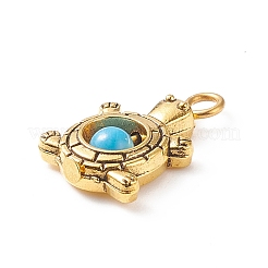 天然＆合成混合原石のペンダント  動物のチャーム  アンティークの金メッキのチベットスタイルの合金パーツと鉄のループ付き。  染めと未染色の混合  カメの模様  19.5x12.5x4.5mm  穴：2.7mm&nbsp;PALLOY-JF01919-03