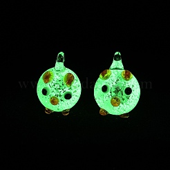 手作りランプワークペンダント  豚  蓄光  オレンジ  20~22x15~17x14~15mm  穴：2.5~3mm&nbsp;LAMP-I029-11A
