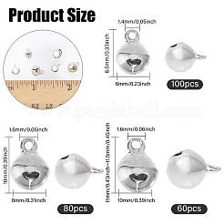 真鍮製クリスマスベルチャーム 240個、3スタイル  銀  8.5~11.5x6~10mm  穴：1.4~1.6mm&nbsp;KK-CA0002-57S