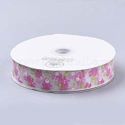 花柄プリントポリエステルオーガンジーリボン  ホワイト  1インチ（25mm）  約100ヤード/ロール&nbsp;ORIB-Q034-06