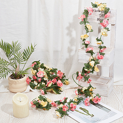 プラスチック製の人工バラの籐  葉付き  結婚式の家の装飾のため  カラフル  2500mm&nbsp;DIY-WH20062-112A