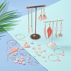 DIYイヤリング作成キット  フェイクスエード＆アイロン＆アクリル＆合金エナメル＆真鍮ペンダントを含む  ガラス＆ABSプラスチックビーズ  真鍮のピアスフック＆リング  鉄のピンとビーズのキャップ  304ステンレススチール丸カンとアズキチェーン  ミックスカラー  ビーズ：90個/箱&nbsp;DIY-FS0001-86