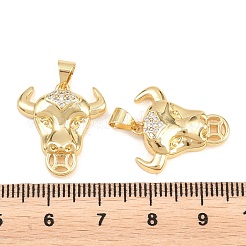 真鍮マイクロパヴェクリアキュービックジルコニアペンダント  牛の頭のチャーム  18KGP本金メッキ  19.5x18x5mm  穴：5x3.5mm&nbsp;ZIRC-F148-07G