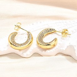 女性用真鍮マイクロパヴェクリアキュービックジルコニアスタッドピアス  C字型  18KGP本金メッキ  20x18.5x4mm&nbsp;EJEW-U056-04B-G