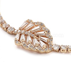 金色の真鍮リンクブレスレット  キュービックジルコニアテニスチェーン付き  長持ちメッキ  葉  8インチ（20.4cm）&nbsp;BJEW-C055-05C-G