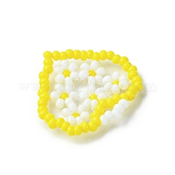 ガラスシードビーズハートと花のペンダント  きいろ  23x22x3.5mm  穴：1.8x3mm&nbsp;PALLOY-MZ00529-02