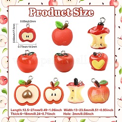 不透明＆透明樹脂ペンダント10個  りんご  鉄ループ付き  レッド  プラチナ  12.5~27x13~23.5x6~18mm  穴：2mm&nbsp;CRES-CJC0011-007P
