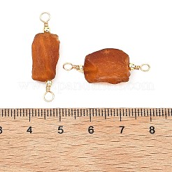 生の粗い天然琥珀の塊を銅線ループで繋いだコネクタチャーム  ゴールドカラー  チョコレート  26~30x8~12x7~8mm  穴：2mm&nbsp;PALLOY-JF05336