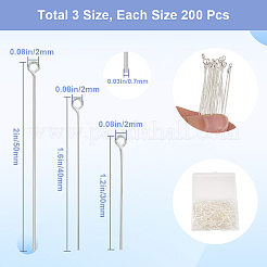 600個3スタイルブラスアイピン  カドミウムフリー＆鉛フリー  銀  21ゲージ  30~50x0.7mm  穴：2mm  200個/スタイル&nbsp;KK-SP0001-75S