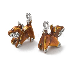 304ステンレススチールエナメルペンダント  犬のチャーム  ラインストーン付き  ステンレス鋼色  16.5x15x6mm  穴：2mm&nbsp;SA-CBA7876-02P