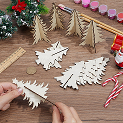 4 スタイルのクリスマステーマ未完成の木製ソリッドディスプレイデコレーション  家の装飾用品  パパイヤホイップ  クリスマスツリー  72~75x72~75x95mm&nbsp;DJEW-WH20002-21A
