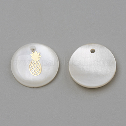 淡水シェルペンダント  フラットラウンド＆パイナップル  ゴールドカラー  16x3.5~4mm  穴：1.2mm&nbsp;X-SHEL-Q010-009G