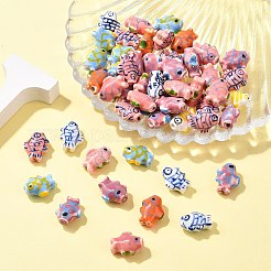 手作りの魚の磁器のビーズ  青と​​白の磁器＆ファミーユなどの磁器バラ  魚  ミックスカラー  15x12x8mm  穴：2mm&nbsp;X-PORC-S446-M