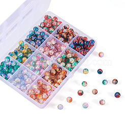 12色のクラックルガラスビーズ  ラウンド  ツートン  ミックスカラー  8mm  穴：1.2mm  約25PCS /カラー&nbsp;CCG-TA0002-05A