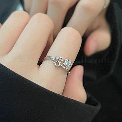 女性用クリスタルラインストーンカフオープンリング付き合金  スター  プラチナ  内径: 調節可能&nbsp;FS-WG2A069-01