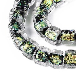 手作りの箔ガラスビーズ連売り  キューブ  ブラック  6~7x6~7x6~7mm  穴：0.9~1.4mm  約50個/連  12.80~13.19インチ（32.5~33.5cm）&nbsp;FOIL-Q002-04A