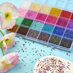 19200個24色12/0ガラスシードビーズ  トランスペアレント  ラウンド  ミックスカラー  2mm  穴：1mm  約800PCS /カラー&nbsp;SEED-YW0001-87A
