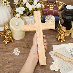 木製の十字架の装飾  インテリアオーナメントパーツ  パパイヤホイップ  254x153x14mm  穴：27x9.5mm&nbsp;AJEW-WH0752-010A