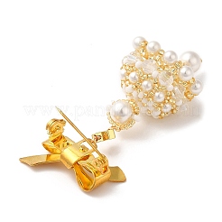 シェルパールビーズベルペンダントブローチ  女性用真鍮ちょう結びブローチ  貝殻色  55x25x11mm&nbsp;JEWB-MZ00002