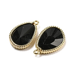 天然黒曜石ファセットペンダント  ラックメッキ金メッキ真鍮ティアドロップチャーム  23x15x4~4.5mm  穴：1.4mm&nbsp;G-M431-14G-01