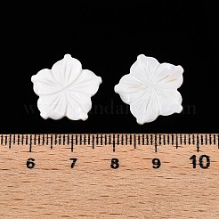 天然淡水貝の彫刻カボション  花  貝殻色  16.5x16.5x2mm&nbsp;SSHEL-T017-03