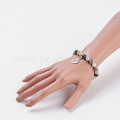 ナチュラルフラワーアマゾナイトストレッチブレスレット  合金のペンダントとパーツ  生命の木とomのシンボル  三角パッキン  2-1/8インチ（5.3cm）&nbsp;BJEW-JB03771-02