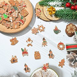 50個 25スタイル クリスマステーマ 合金エナメルペンダント  ライトゴールド  混合図形  19~27x11~22x1.5~2mm  穴：1.6~1.8mm  2個/スタイル&nbsp;ENAM-YW0006-24