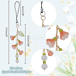 ガラス、アクリル、真鍮の携帯ストラップ12個  金色の金具付き  葉のある蘭  ミックスカラー  153mm&nbsp;HJEW-AR00008