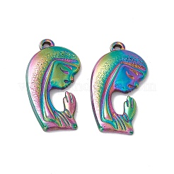 イオンプレーティング（IP）304ステンレスペンダント  女性の祈りのチャーム  虹色  25x13.5x3mm  穴：1.6mm&nbsp;STAS-G278-12M