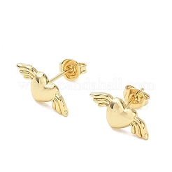真鍮製スタンドピアス  翼を持つハート  カドミウムフリー＆鉛フリー  ラックめっき  長持ちメッキ  18KGP本金メッキ  6.5x15mm&nbsp;KK-CBA30C7-24G
