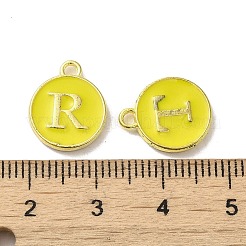 (不良品 処分セール: 酸化) 合金文字 a~z アルファベット エナメル チャーム  フラットラウンドディスク両面チャーム  ゴールドカラー  14x12x2mm  穴：1.5mm  26個/セット&nbsp;ENAM-XCP0001-40G