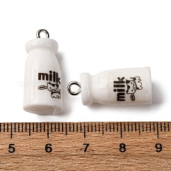 不透明樹脂ペンダント  牛乳びん  プラチナ鉄ループ付き  ホワイト  22.5x10.5mm  穴：2mm&nbsp;RESI-P045-03P-01