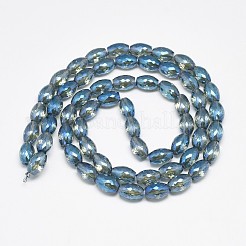 電気メッキガラスビーズセット  虹メッキ  多面カット  オーバル  ドジャーブルー  11~12x8mm  穴：1mm  約58~60個/連  26.77~27.55インチ（68~70cm）&nbsp;EGLA-Q089-A05