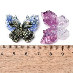 光沢のあるツートンカラーの樹脂ビーズ  蝶  砂金付き  暗闇で光る  ミックスカラー  24x28.5x15mm  穴：2mm&nbsp;RESI-C073-17