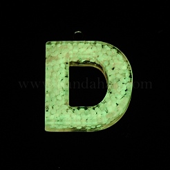 蓄光樹脂チャーム  暗闇で光る  プラチナメッキループ付き  文字L  文字d  24x18.5x5mm  穴：1.8mm&nbsp;X1-RESI-I059-D01