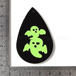 ハロウィンのイミテーションレザーペンダント  黒と緑と黄色  ゴースト  55.5x37x2mm  穴：1.6mm&nbsp;FIND-K017-04D-04