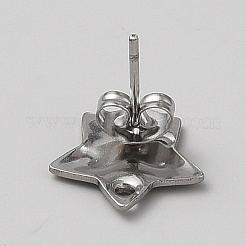 304ステンレススチールスタッドピアス金具  スター  カン付き  ステンレス鋼色  12x12.5mm  穴：1.4mm  ピン：1mm&nbsp;EJEW-WH20014-09B
