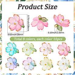 80個8色透明アクリルパーツ  真鍮パーツ  花  ミックスカラー  16x19mm  穴：2.5mm  10個/カラー&nbsp;OACR-BM0001-07