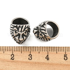 316サージカルステンレススチール製大穴ビーズ  ライオンヘッド  アンティークシルバー  16x12x16mm  穴：9mm&nbsp;STAS-Q326-05AS-03