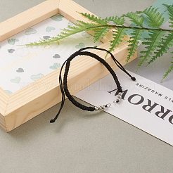 調節可能な編組ポリエステルコードブレスレット作り  304ステンレススチールの丸カンと滑らかな丸いビーズ付き  ブラック  一本チェーンの長さ：約6-1/2インチ（16.5cm）&nbsp;AJEW-JB00849-04