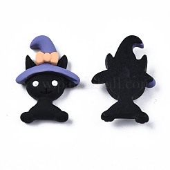 オペーク樹脂カボション  魔法の猫  ブラック  24.5x17x6mm&nbsp;CRES-N024-49