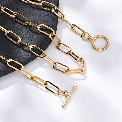 ユニセックス PVD 真空メッキ 304 ステンレススチール ペーパークリップ チェーン ネックレス  長持ちメッキ  トグル留め金付き  ゴールドカラー  17.71インチ（45cm）&nbsp;NJEW-H215-02G