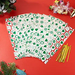 長方形のクリスマステーマの透明プラスチッククッキー保存袋50個  スナックキャンディバッグ（ワイヤータイ60個付き）  ライムグリーン  27x12.5x0.01cm&nbsp;XMAS-TA0001-01