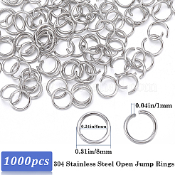 ステンレススチール製オープン丸カン304個1000個  ステンレス鋼色  18ゲージ  8x1mm&nbsp;STAS-SP0001-71C