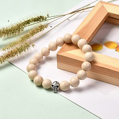 男性女性のためのエネルギー天然化石ストレッチブレスレット  チベットスタイルのスカルブレスレット  内径：2-3/8インチ（6cm）&nbsp;BJEW-JB06695-01