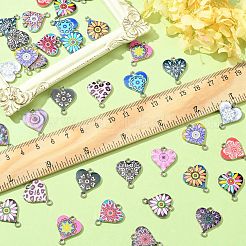 42 個 21 スタイル合金エナメル コネクタ チャーム  花柄のハート型リンク  プラチナ  ミックスカラー  20x16mm  2個/スタイル&nbsp;ENAM-CJ0004-42