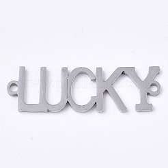 変色しない201ステンレス鋼リンクコネクター  レーザーカットリンク  ラッキーワード  ステンレス鋼色  29x9x1mm  穴：1.5mm&nbsp;STAS-N091-31P