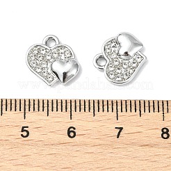 合金クリスタルラインストーンペンダント  ハートチャーム  UVメッキ  プラチナ  12x12x2mm  穴：1.8mm&nbsp;ALRI-T012-01A-P