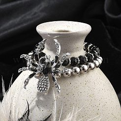 パンクスタイルの合金プラスチックチャームブレスレット  女性のためのジュエリー  クモ  プラチナ  内径：1-7/8インチ（4.85cm）&nbsp;BJEW-K269-01P