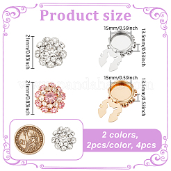 4色の合金ラインストーンカフスボタン2個  真鍮パーツ  花  ライトパパラチャ  21x13.5mm  2個/カラー&nbsp;DIY-NB0013-80A